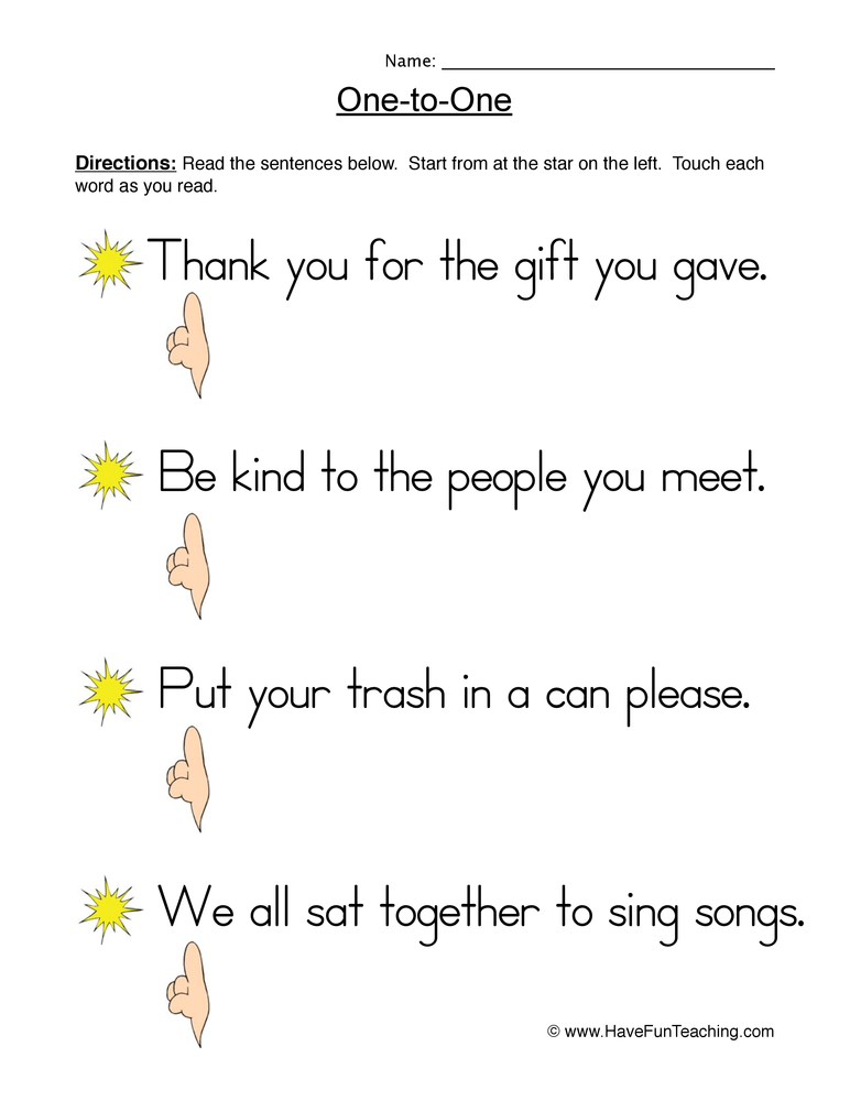 Reading One to One Worksheet teaching resource preview