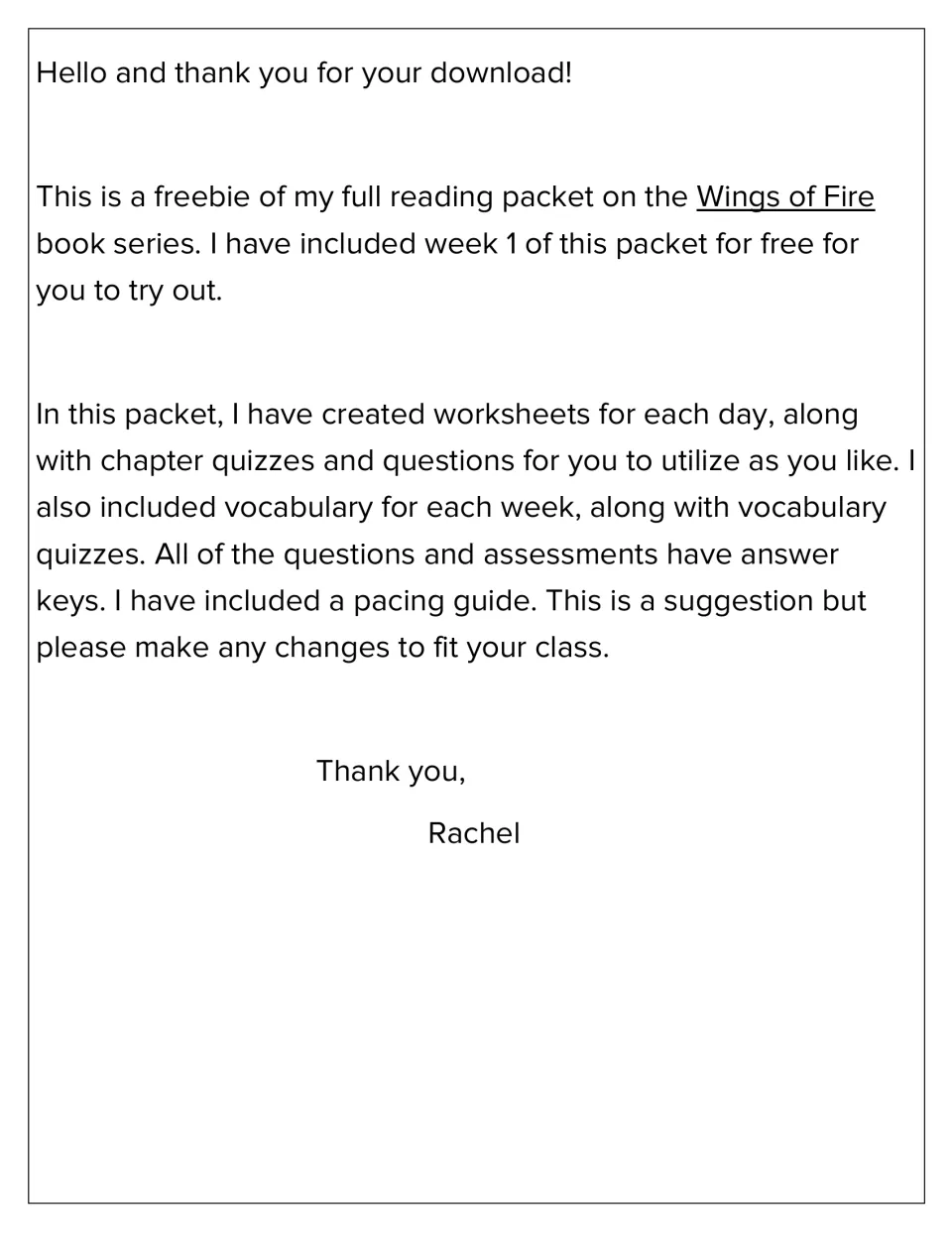 Introduction identifying this packet as a free Week 1 sample and explaining the full packet’s activities
