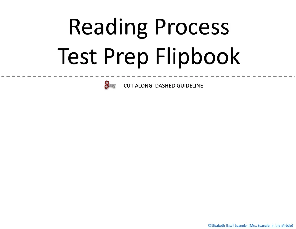 Flipbook front layer titled 'Reading Process Test Prep Flipbook' that students cut and place on top of the step tabs