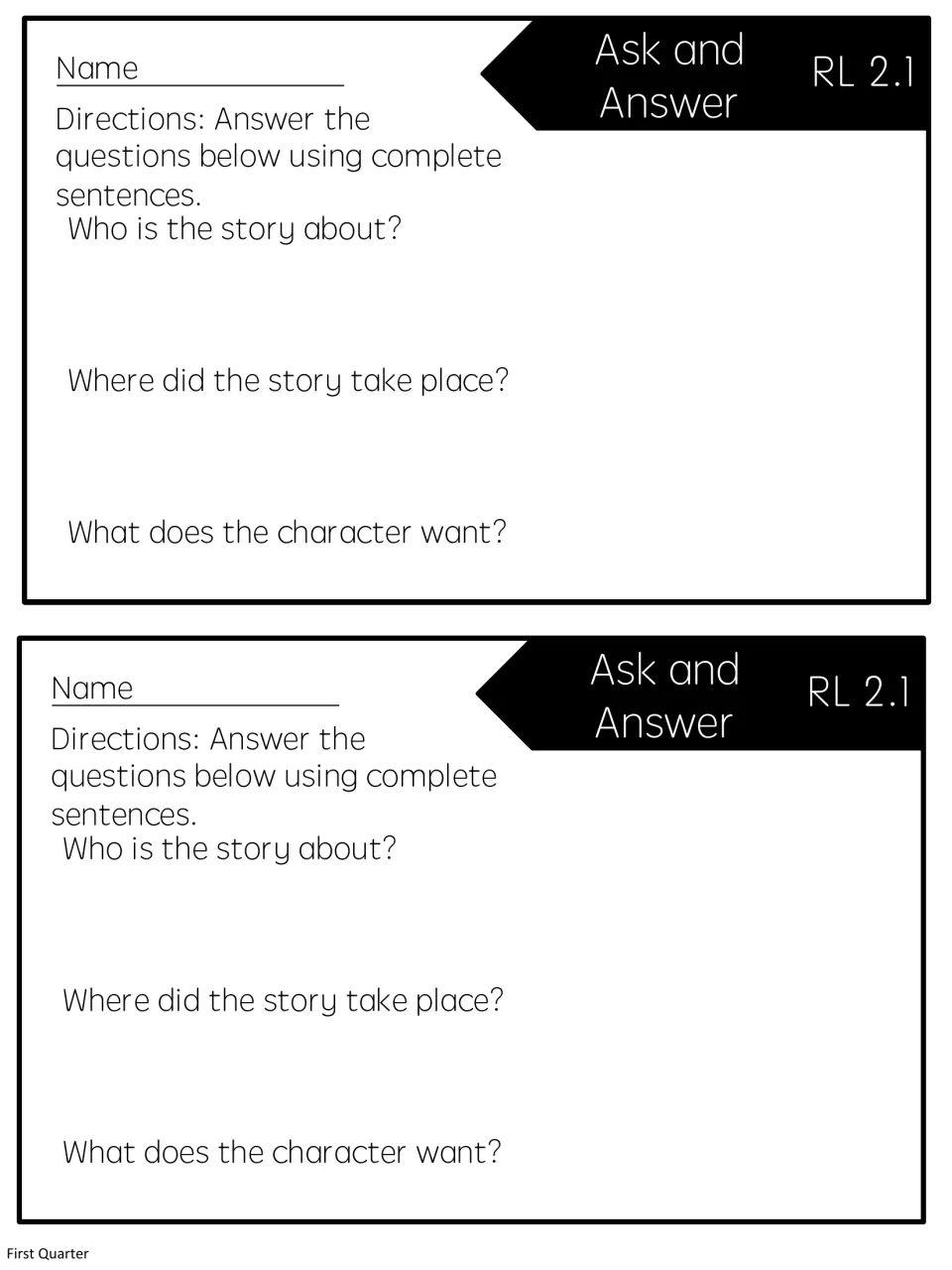 Reading quick check printed twice: who the story is about, where it takes place, and what the character wants.
