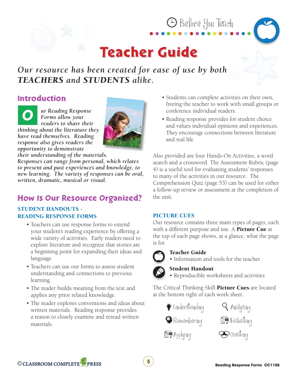 Teacher guide part 1: introduction, how the resource is organized, and the six critical thinking picture cues
