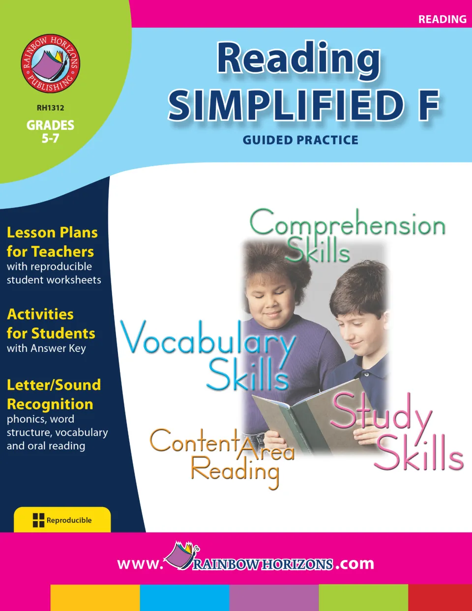 Reading Simplified F - Guided Practice cover identifies grades 5–7 and four areas of reading practice.