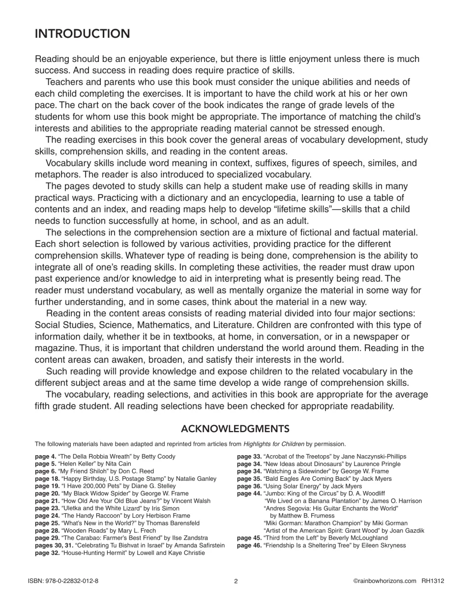 Introduction explains the book’s reading skill areas, individual pacing, and selection of suitable texts.