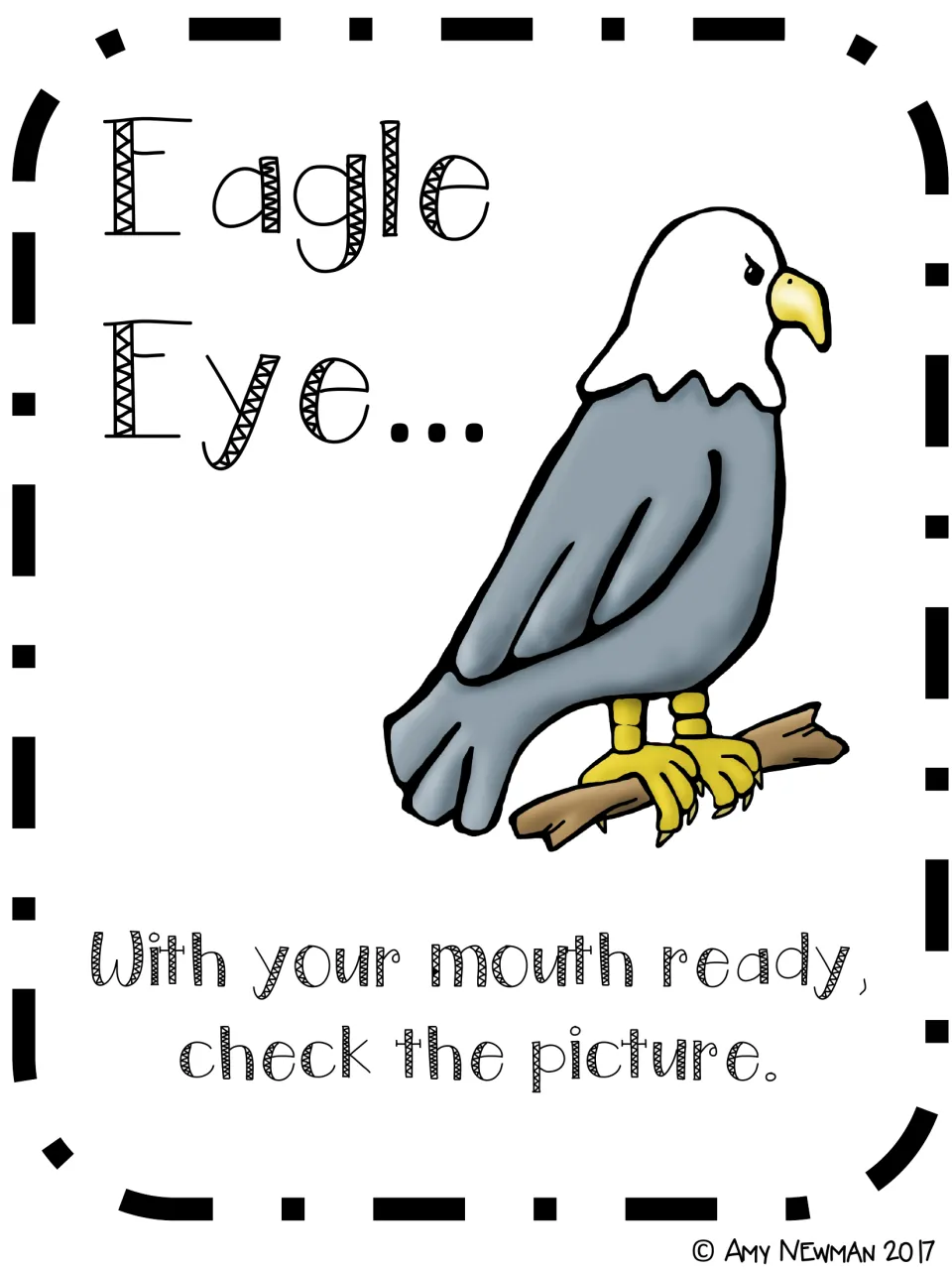 Eagle Eye picture-clue strategy poster: with your mouth ready, check the picture; shown with a bald eagle on a branch