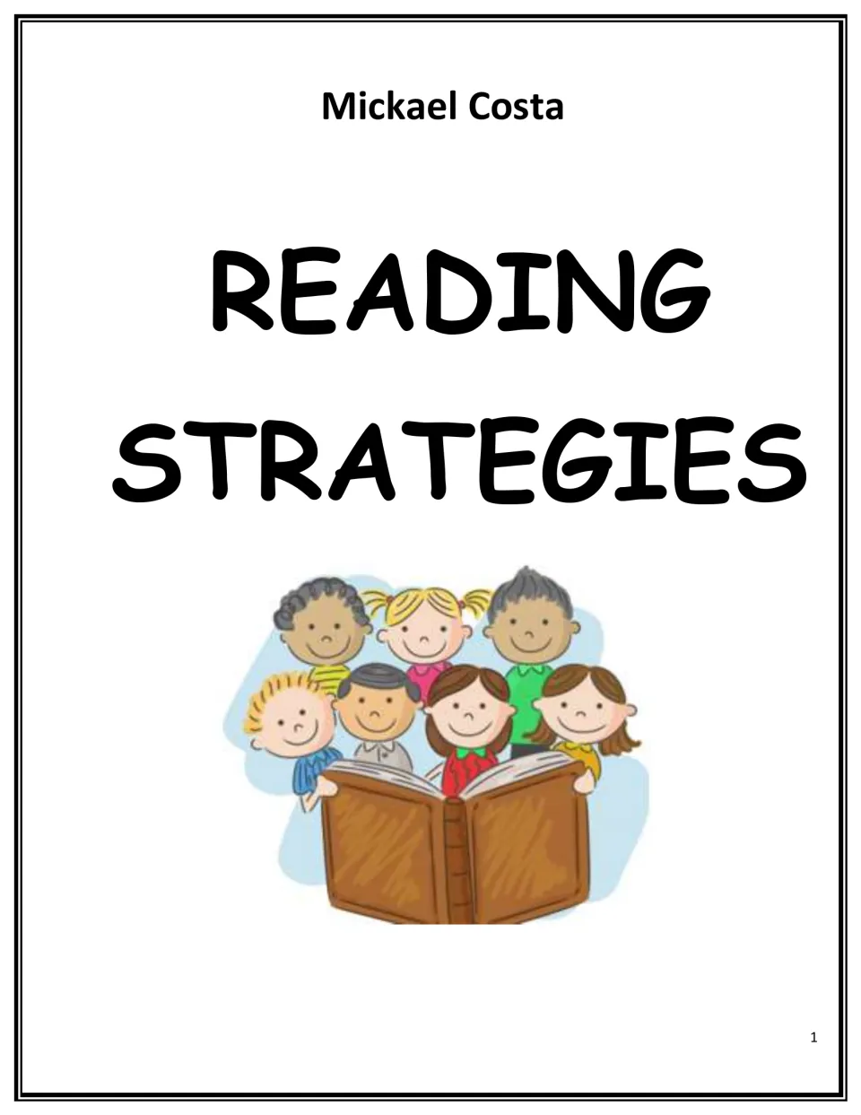 Reading Strategies cover by Mickael Costa showing a group of smiling cartoon children reading a large open book together