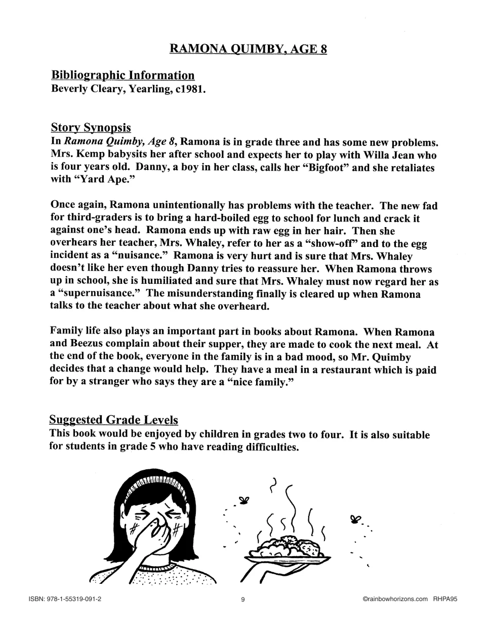 Ramona Quimby, Age 8 teacher synopsis covers school misunderstandings and family life, with grade guidance