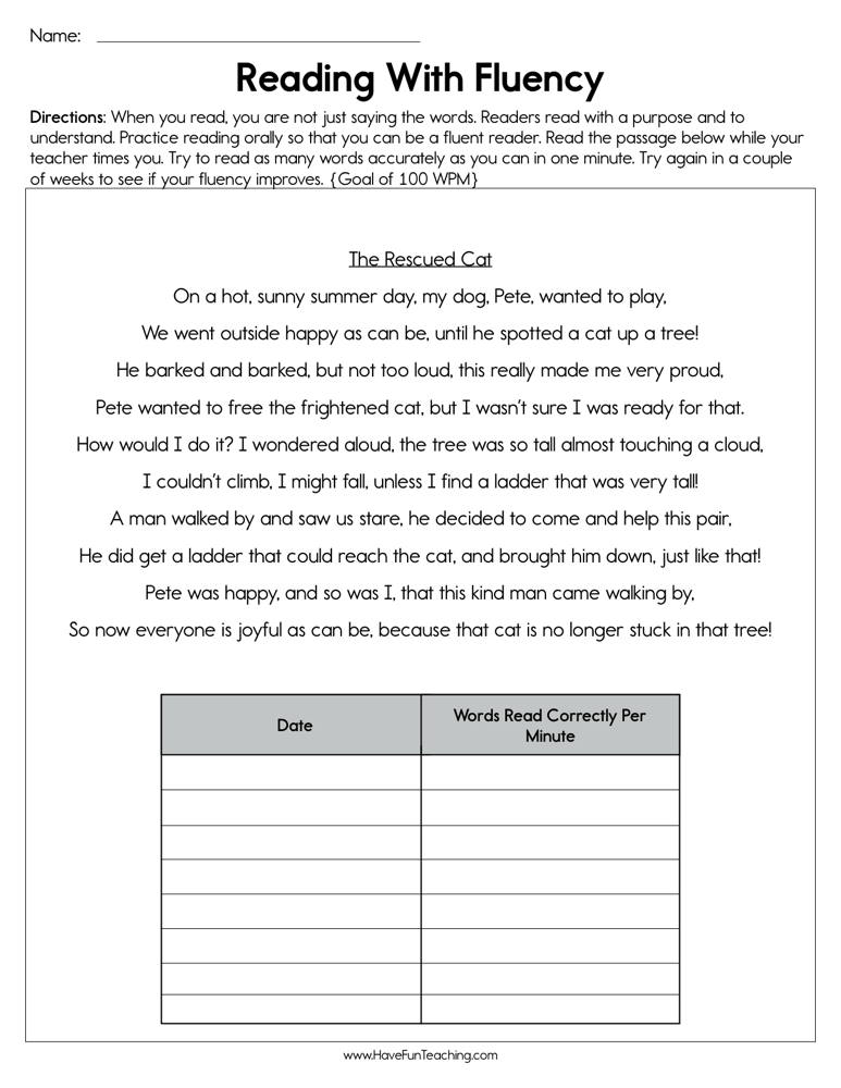 Reading with Fluency Worksheet teaching resource preview