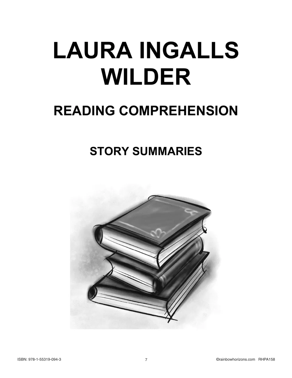Section title page for Story Summaries, the teacher synopses of each Little House novel