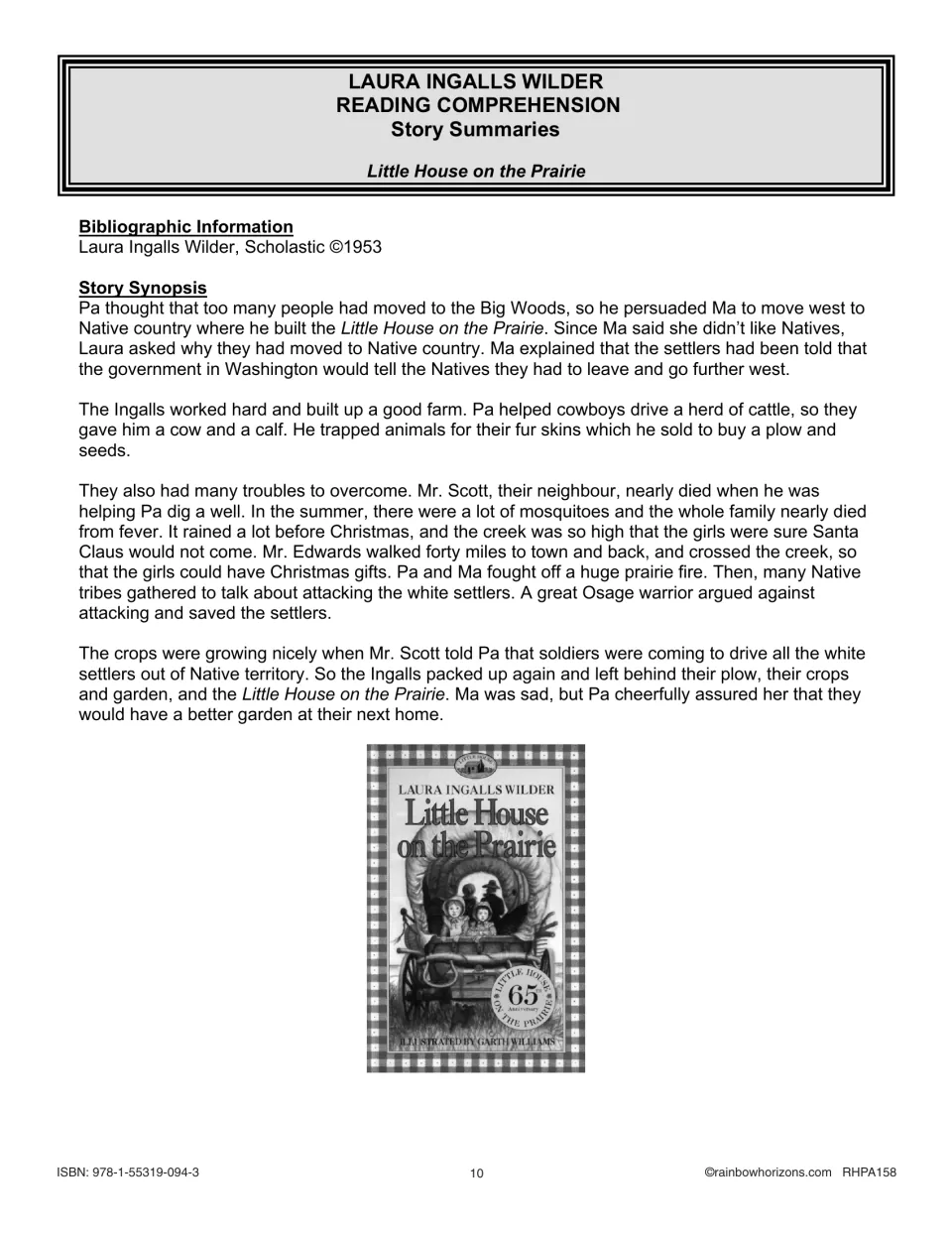 Little House on the Prairie summary: the family's move west, prairie fire and Mr. Edwards, with the book's cover