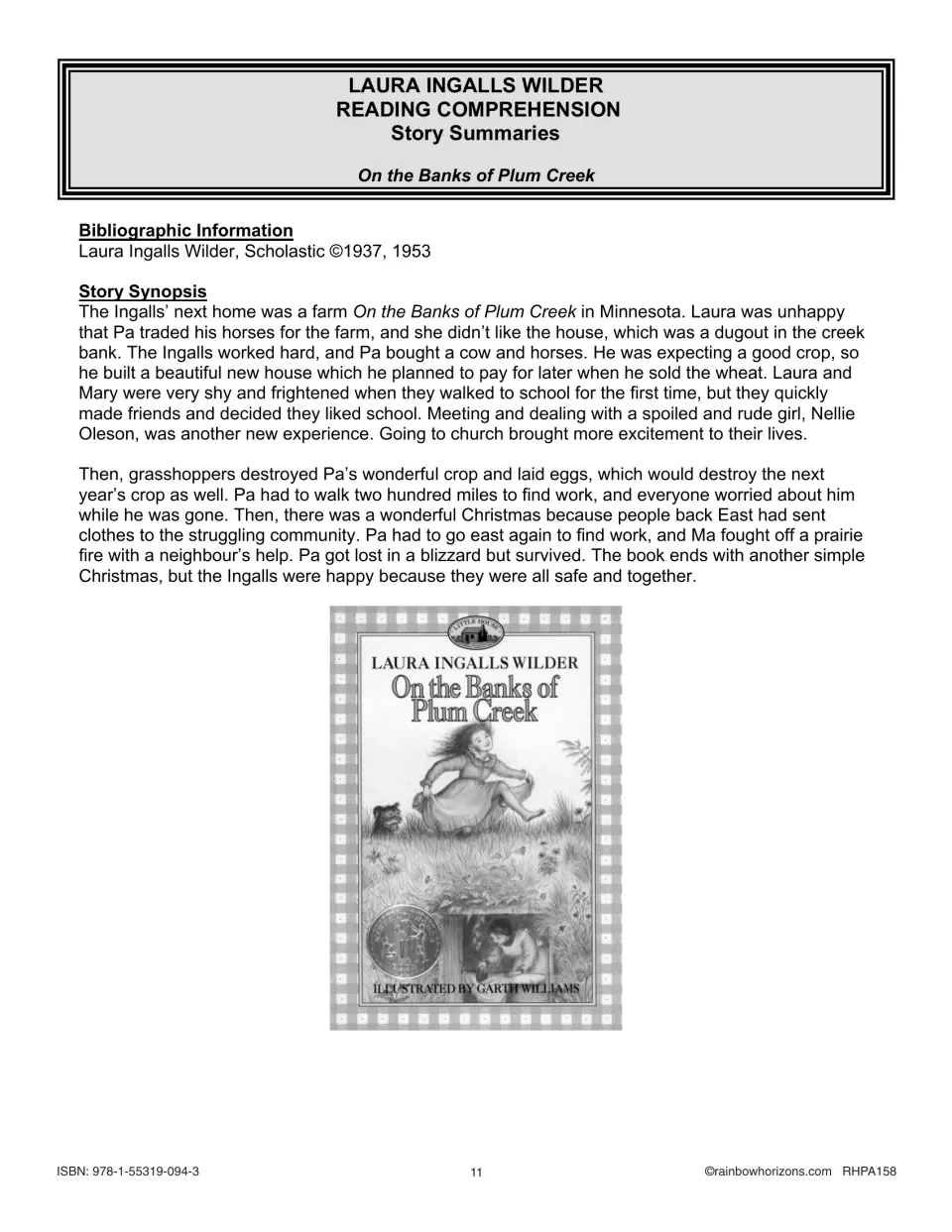 On the Banks of Plum Creek summary: dugout home, Nellie Oleson and the grasshopper plague, with the book's cover