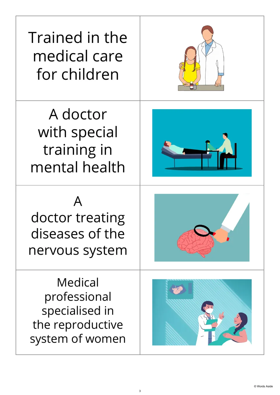 Definition-first flashcards 9–12 cover children's care, mental health, nerves, and women's reproductive health.