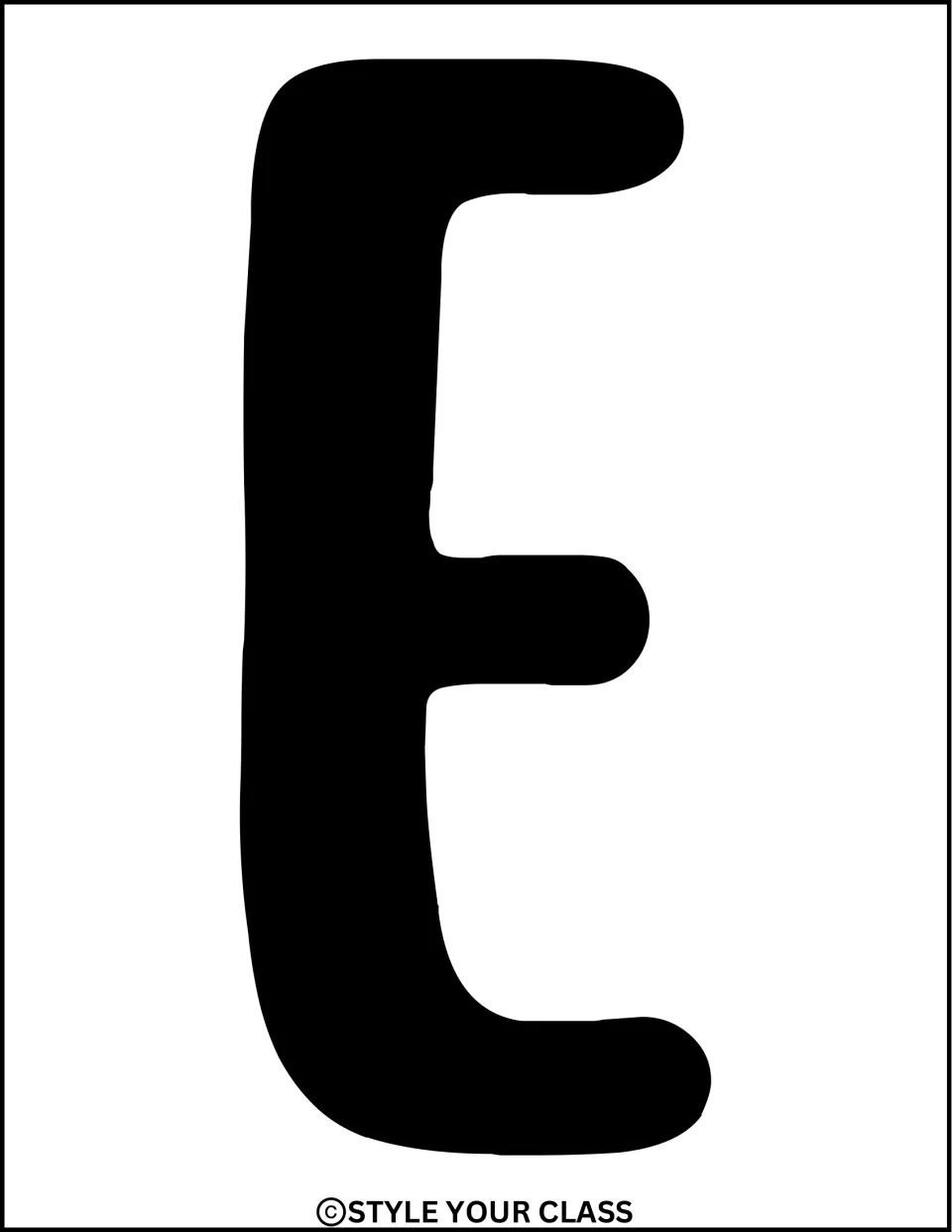 Solid black uppercase E, part of the opening word 'Ready' in the New Year door or bulletin board title