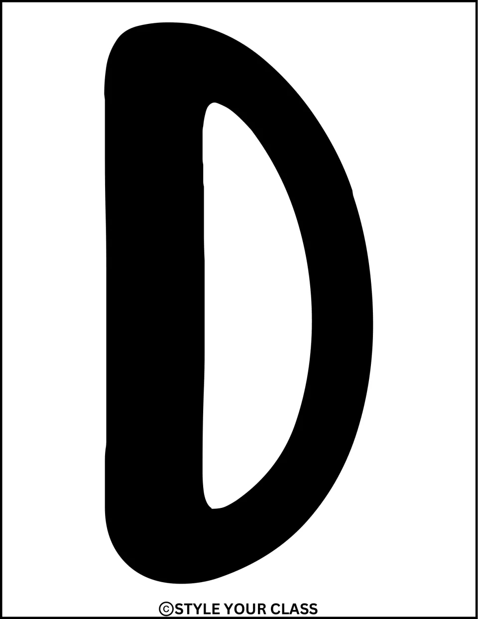 Solid black uppercase D, part of the opening word 'Ready' in the New Year door or bulletin board title