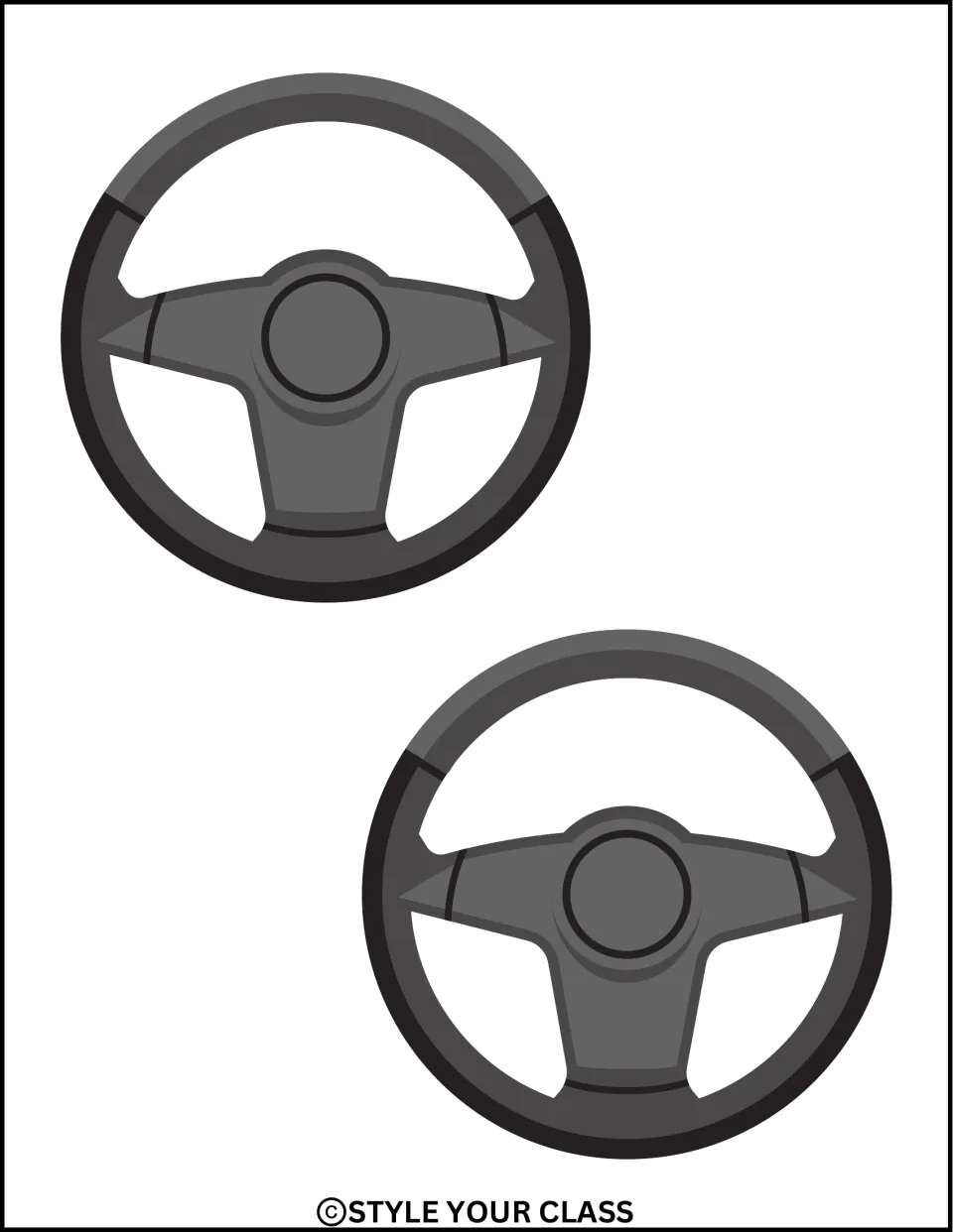 Two matching gray and black steering wheel accents for the vehicle-themed New Year classroom display