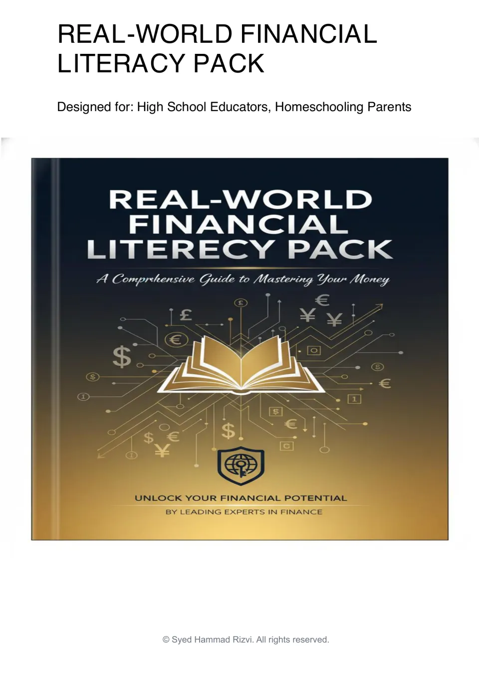 Real-World Financial Literacy Pack cover identifying high school educators and homeschooling parents