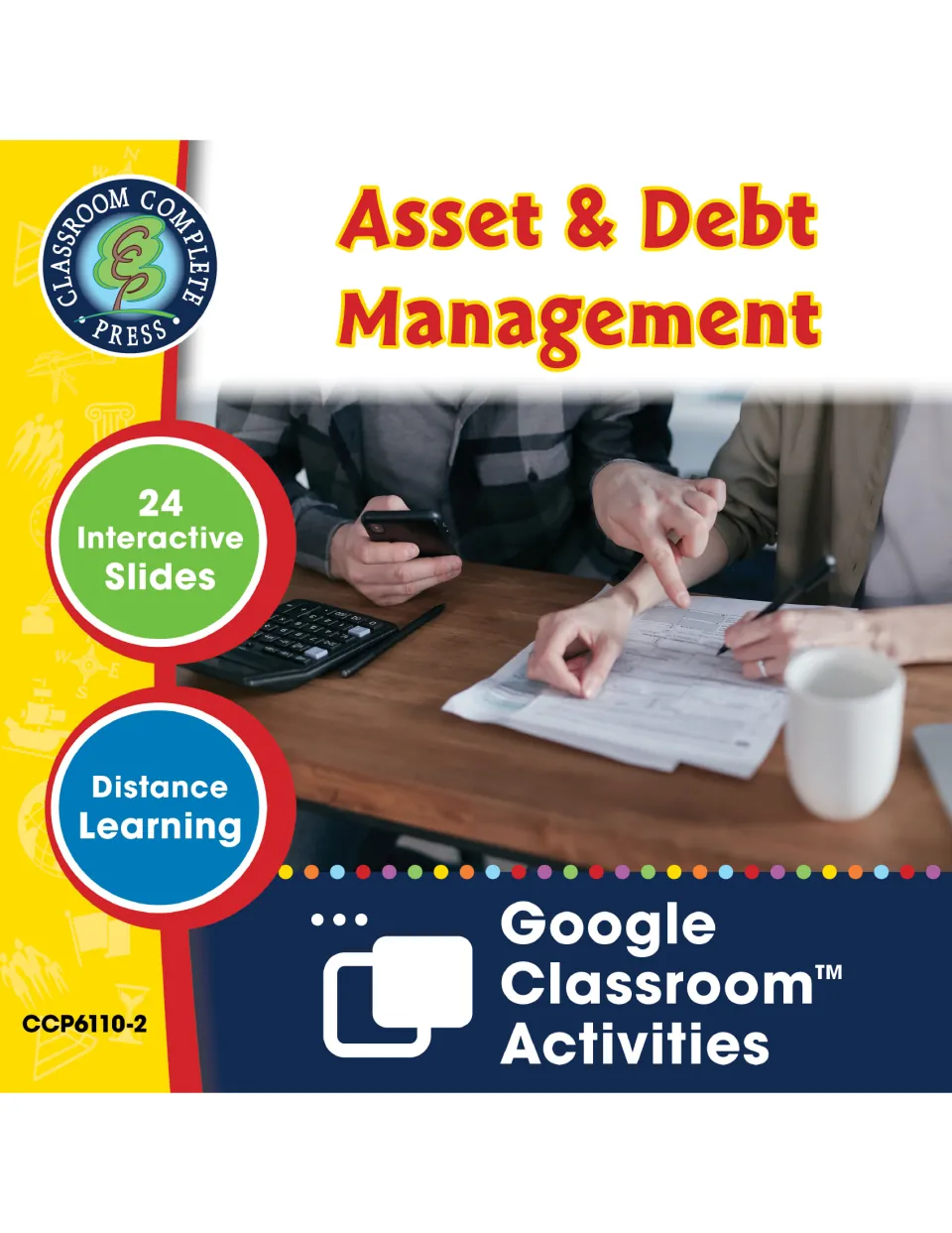 Asset & Debt Management cover: 24 interactive slides of Google Classroom activities for distance learning