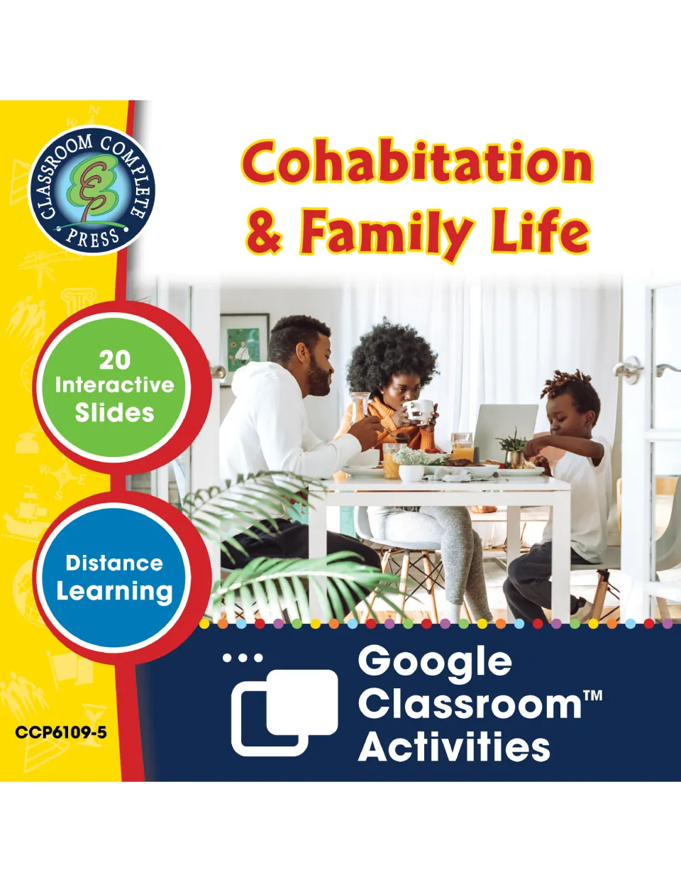 Cover of Cohabitation & Family Life, identifying 20 interactive slides and Google Classroom activities