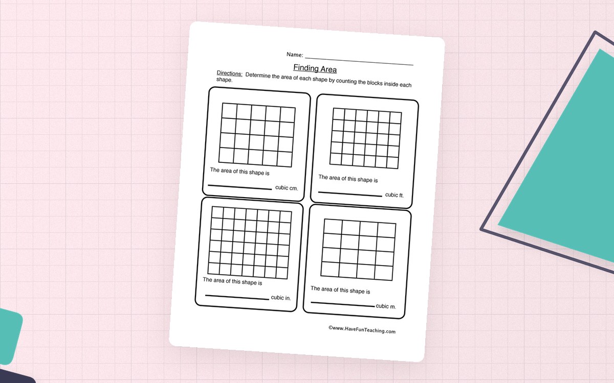 Rectangles Area Worksheet – Counting and Formula preview: Four block-filled shape models