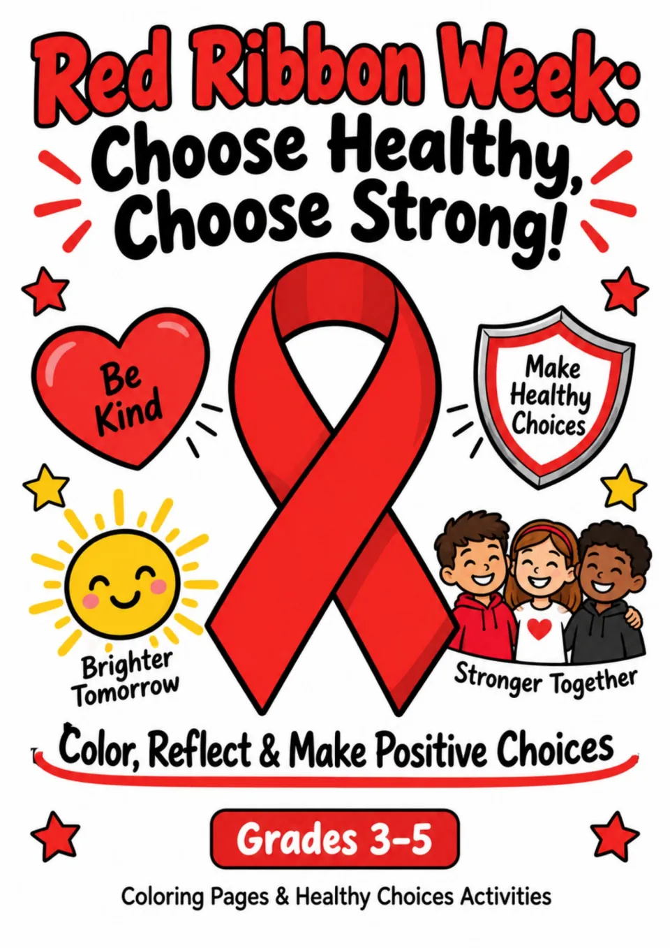 Red Ribbon Week resource cover: Choose Healthy, Choose Strong! Coloring and healthy-choice activities
