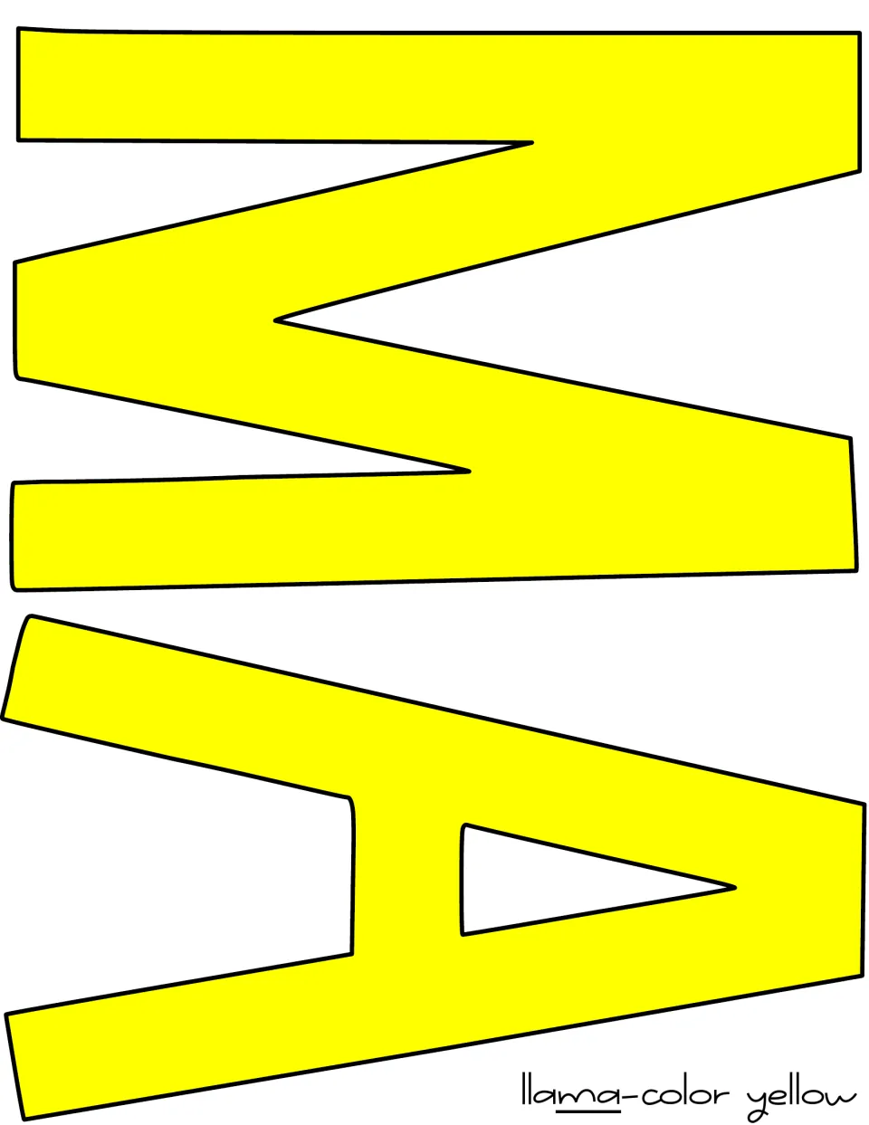 Yellow-filled letters M and A completing the word llama, printed in color for cutting out and adding to the title