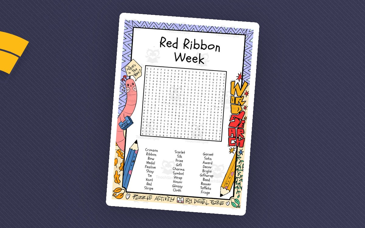 Red Ribbon Week word search puzzle worksheet activity preview: A themed word-search grid