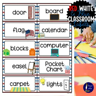 Red, White & Blue Classroom Labels – Printable Organization Set – preview 1
