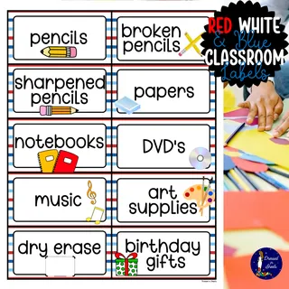 Red, White & Blue Classroom Labels – Printable Organization Set – preview 2