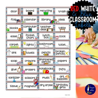 Red, White & Blue Classroom Labels – Printable Organization Set – preview 3