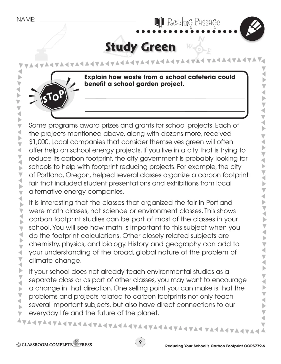 Study Green passage part 2: a STOP question on cafeteria waste, prize grants and Portland's carbon footprint fair