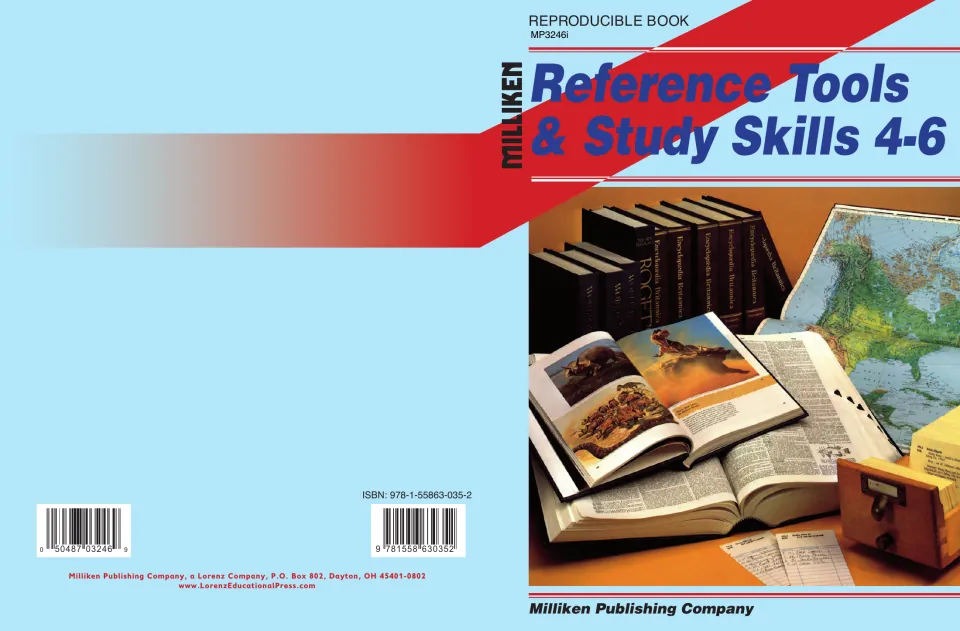 Reference Tools & Study Skills 4-6 cover: a Milliken reproducible book shown with encyclopedias, a dictionary and a map