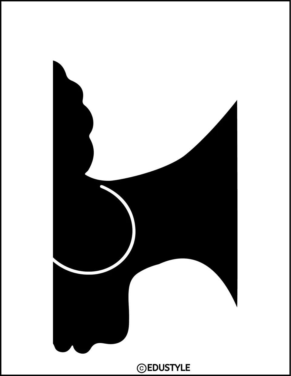 Black History Month display silhouette enlargement: lower face and neck section with a white hoop earring