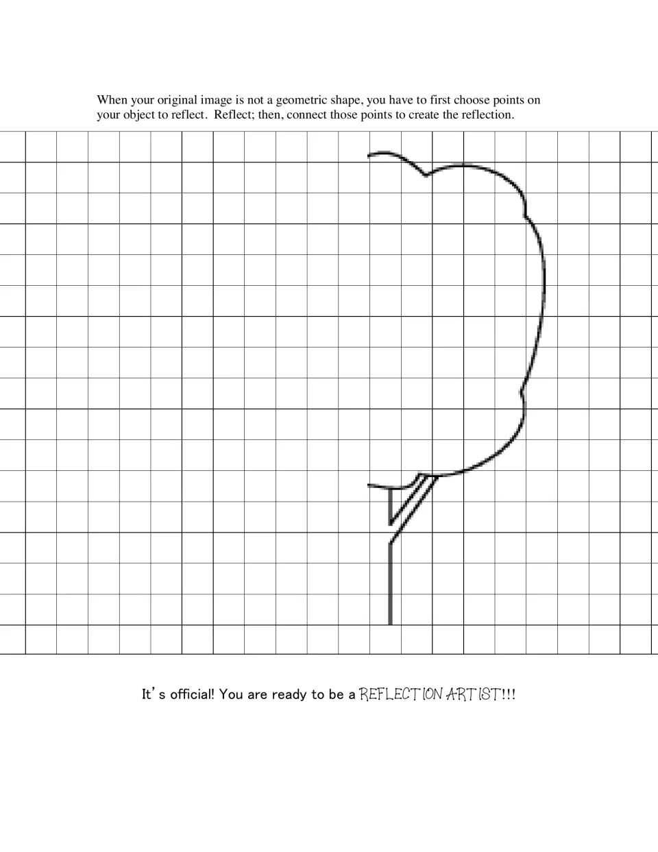 Reflecting a non-geometric image: students pick points on half of a tree drawing, reflect them and connect them to finish it