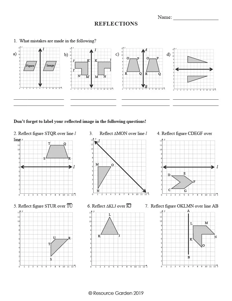 Reflection Worksheets with Answers – Geometry Transformations – cover