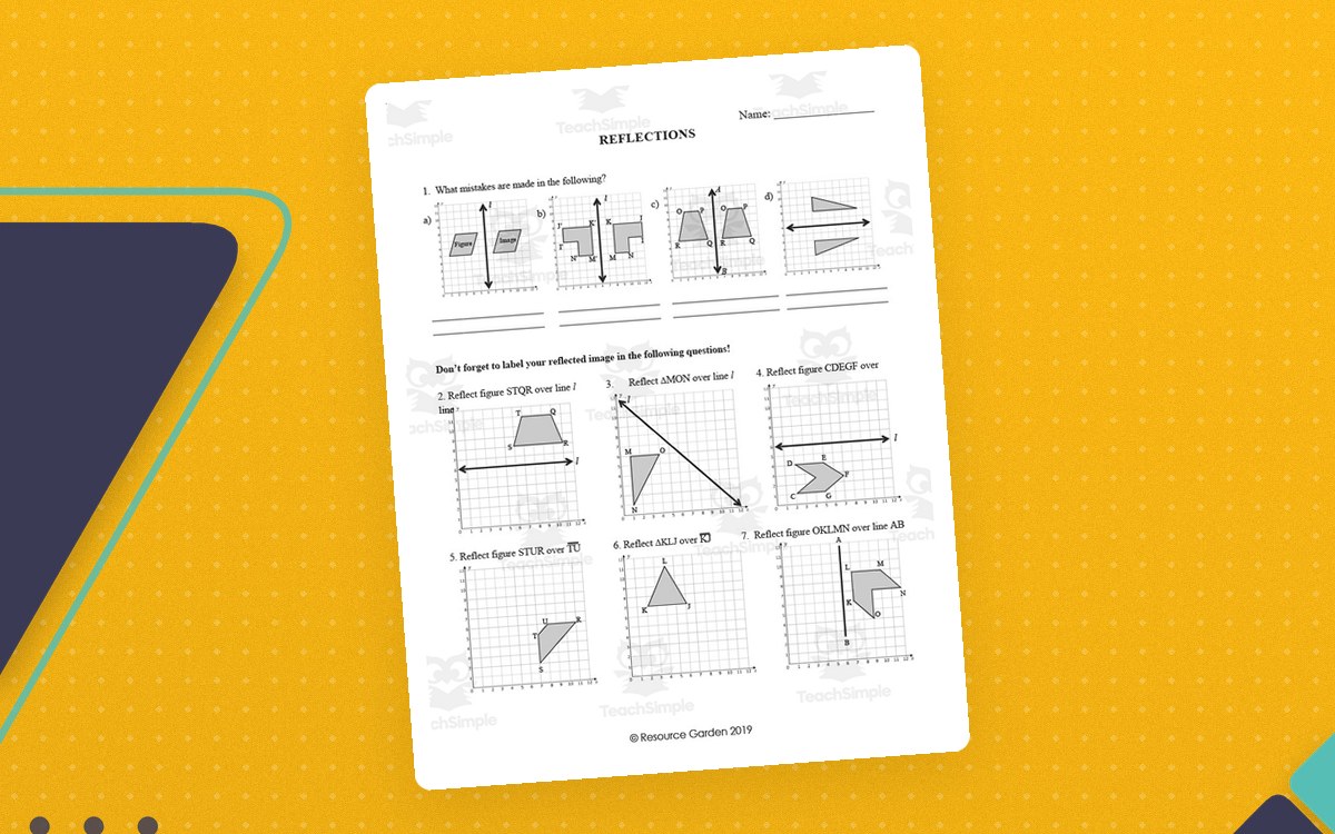 Reflection Worksheets with Answers – Geometry Transformations preview