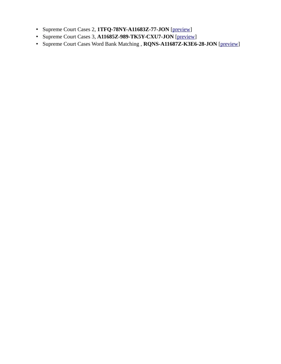 Continuation of the access guide: passcodes for Supreme Court Cases 2, Cases 3, and Word Bank Matching