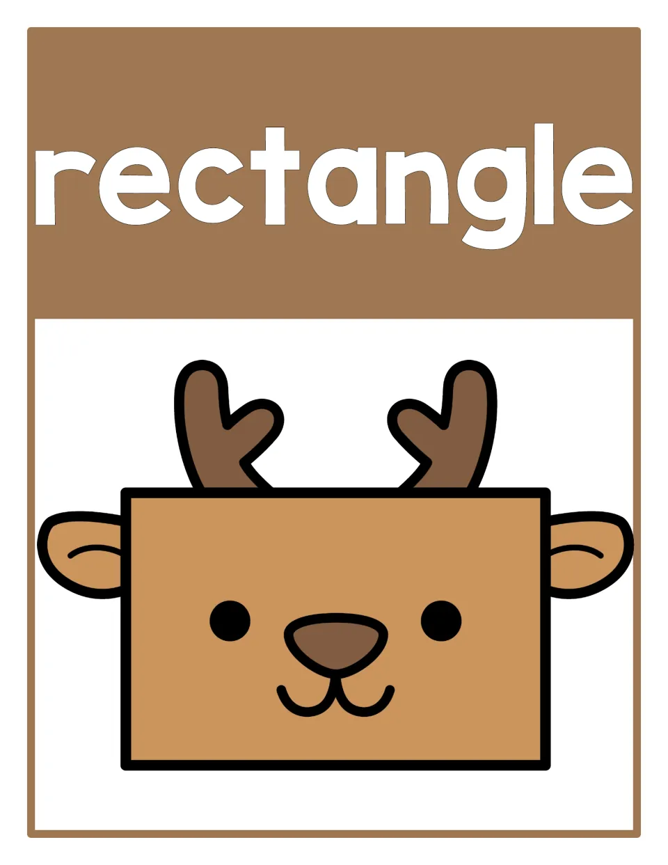 Rectangle shape poster: the word rectangle above a reindeer whose face is a wide rectangle with antlers on top