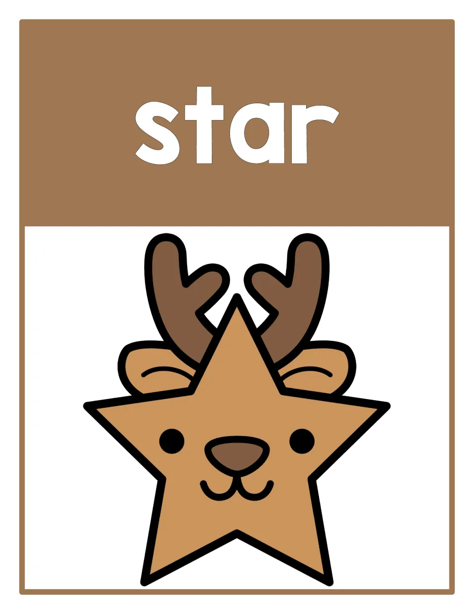 Star shape poster: the word star above a reindeer whose face is a five-pointed star with antlers and ears behind it