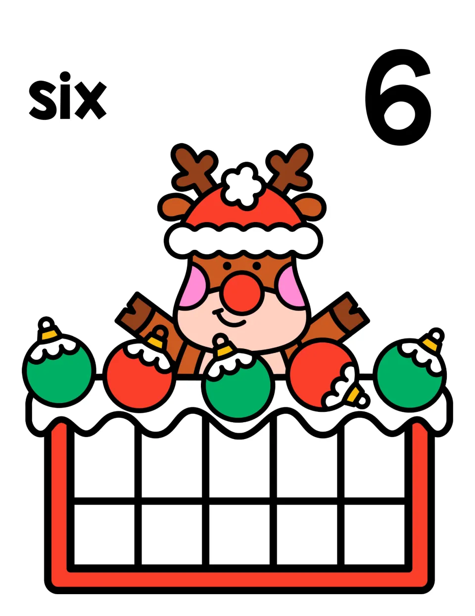Building six: students count 6 counters onto the ten frame, five on top and one below, matching the word six and numeral 6