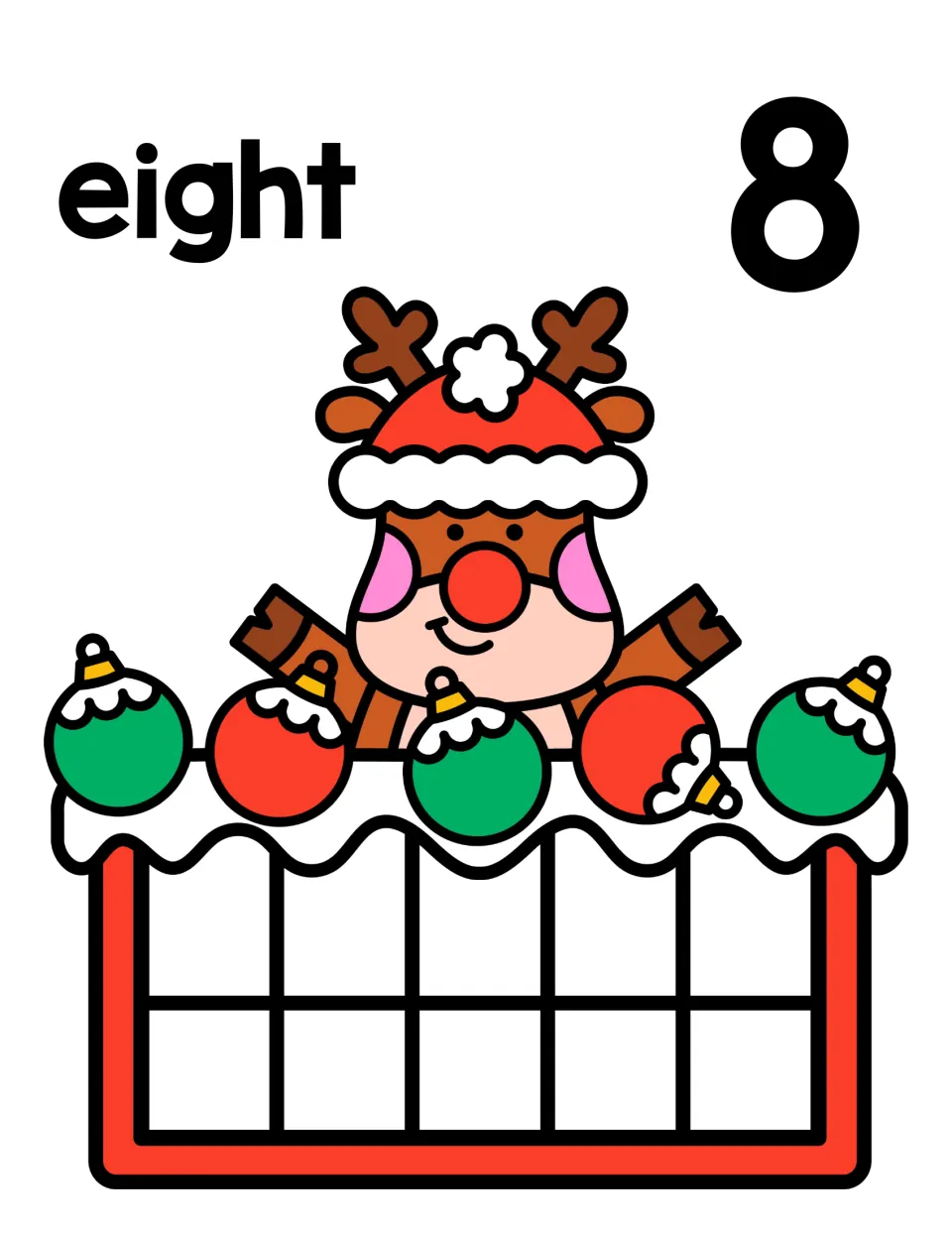 Counting to eight: students place 8 counters in the ten frame, practising one-to-one correspondence with the word eight