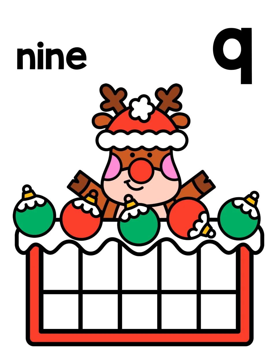 Number nine mat: children fill 9 of the 10 spaces in the ten frame with counters and match the quantity to nine and 9