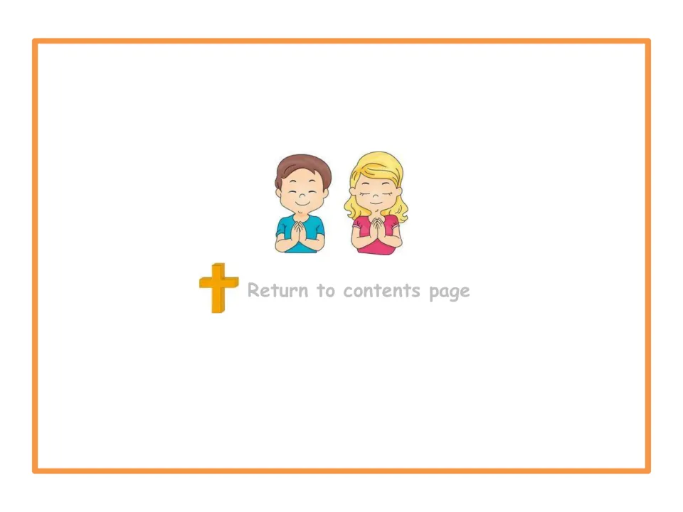 Closing navigation page of the seven-prayer presentation directs readers to 'Return to contents page'