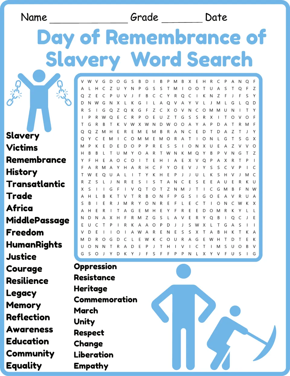 Color version of the 30-word slavery remembrance search, including Slavery, Victims, Remembrance, and History