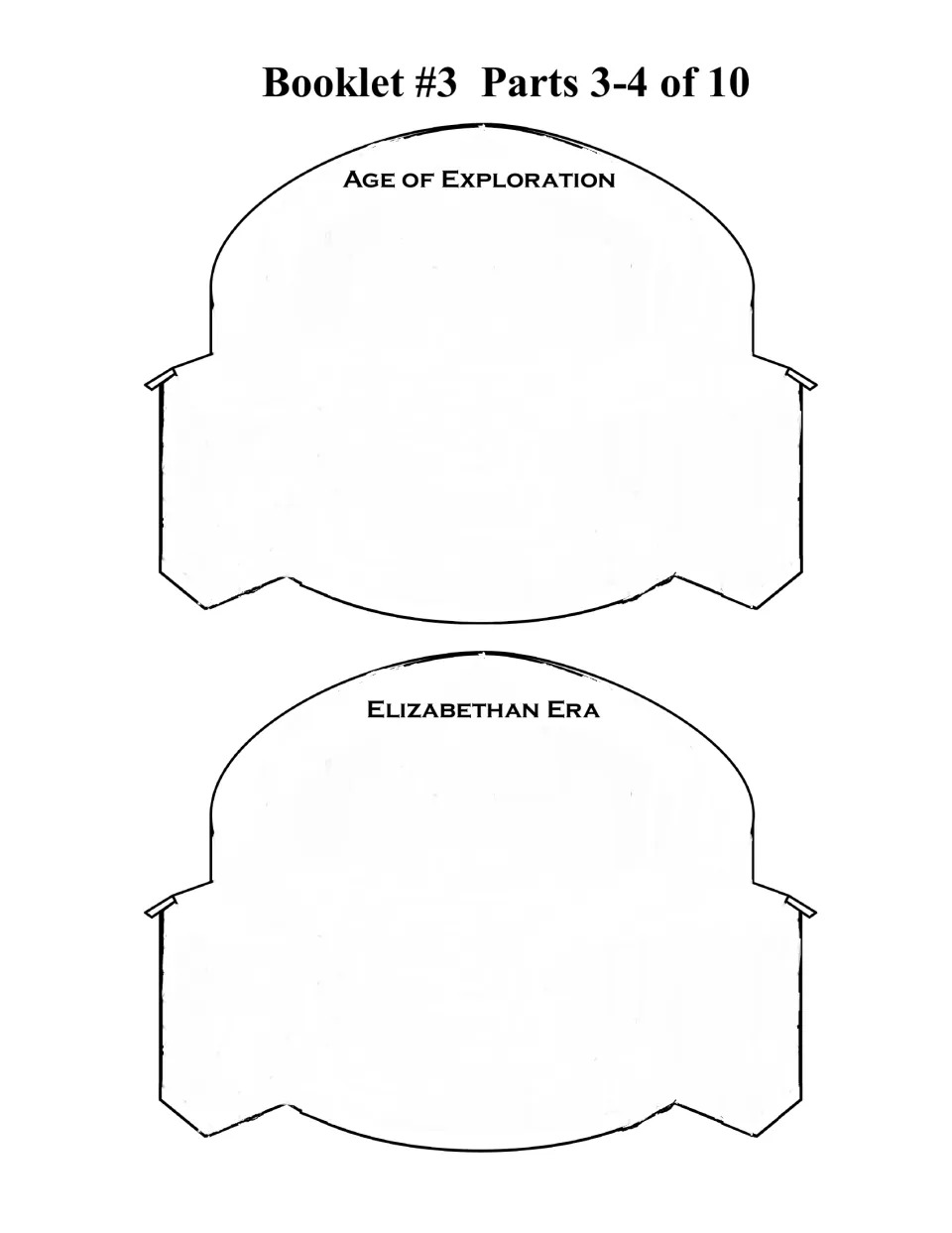 Events booklet parts 3–4 of 10: Age of Exploration and Elizabethan Era pages for recording Renaissance events