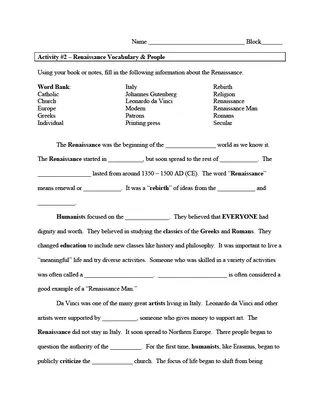 Renaissance Worksheets – preview 1