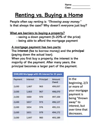 Renting vs Buying a Home: Real Life Financial Literacy and Life Skills – sample page 2
