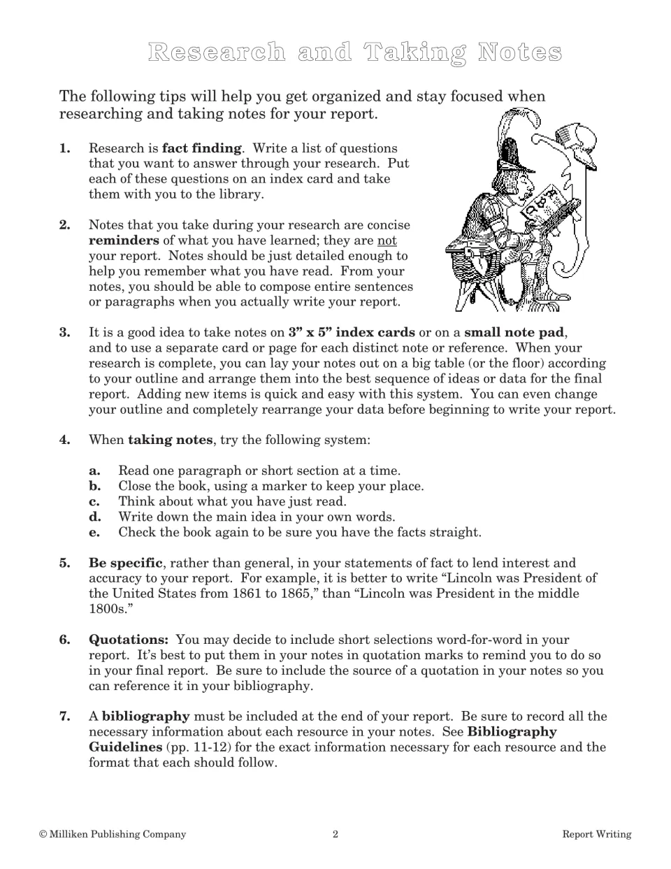 Research and Taking Notes: seven tips on index cards, a read-close-think-write note system, quotations and sources