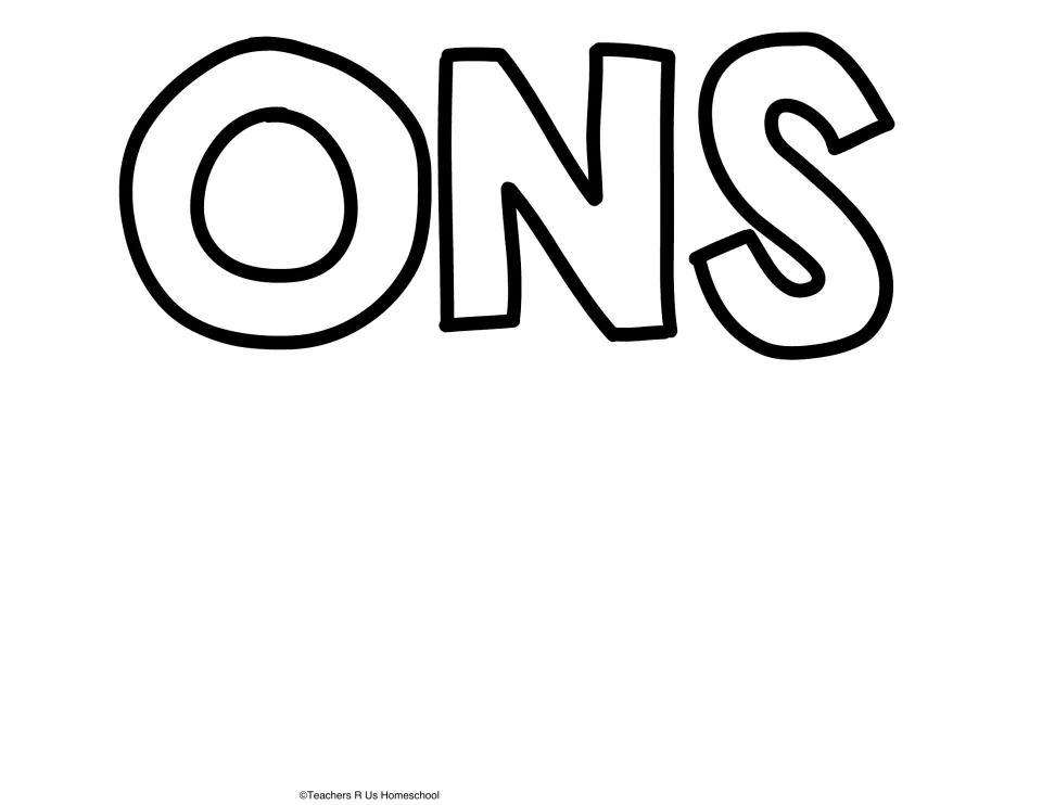 Outline letters O, N, S to colour and cut out, completing the FRACTIONS title for the anchor chart heading
