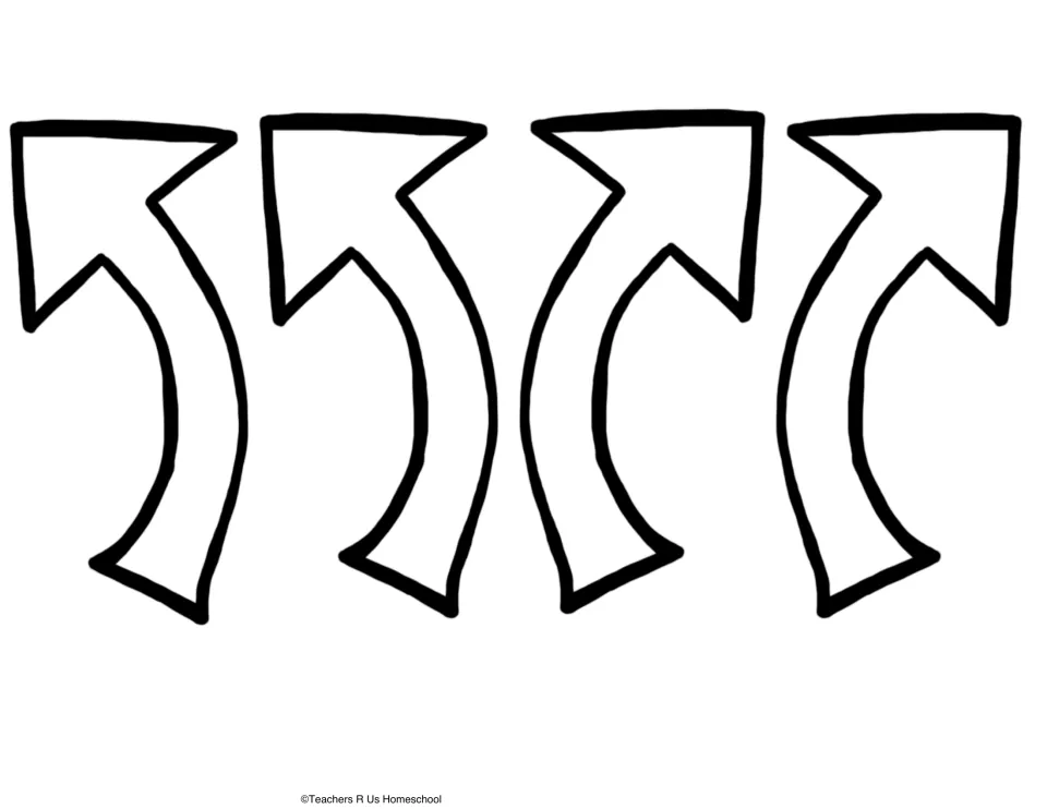 Four curved arrow cut-outs that point from each circle label to its fraction model on the anchor chart