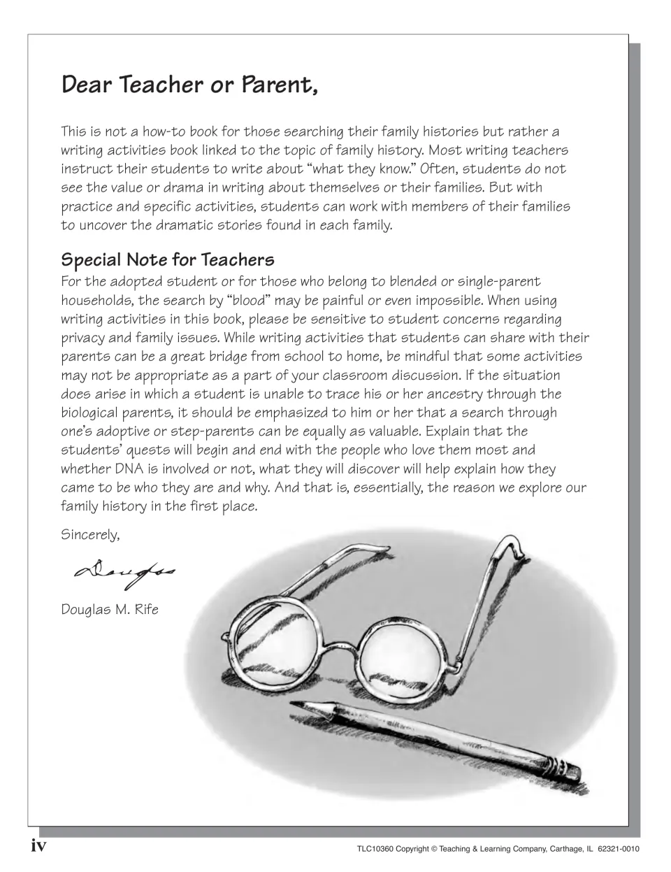 Letter to teachers and parents on writing about family, with a note on sensitivity for adopted and blended-family students