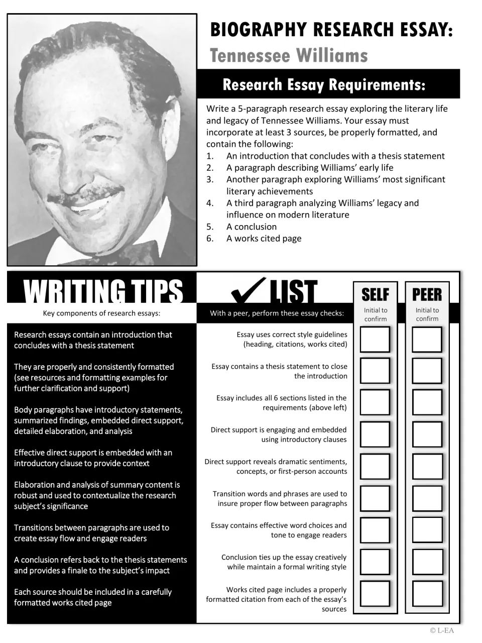 Grayscale requirements for the Williams biography essay: six required parts, writing tips and SELF and PEER checks